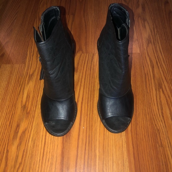 Black Peep Toe Ankle Bootie - Picture 3 of 3